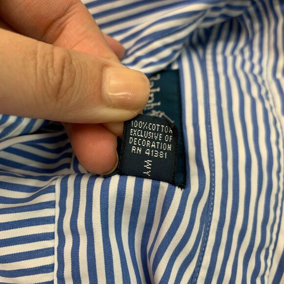 Ralph Lauren Shirt Mens L Large Cadet Blue Button Down Custom Fit Striped *READ - Picture 9 of 11